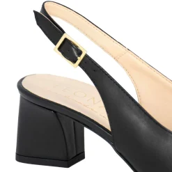 Décolleté Slingback Da Donna In Pelle Colore Nero Con Tacco Medio