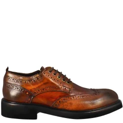 Derby Da Donna Con Dettagli Brogue Paupa In Pelle Lavata Cuoio Scuro
