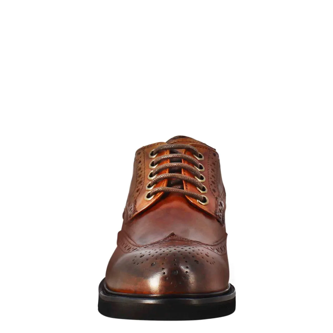 Derby Da Donna Con Dettagli Brogue Paupa In Pelle Lavata Cuoio Scuro