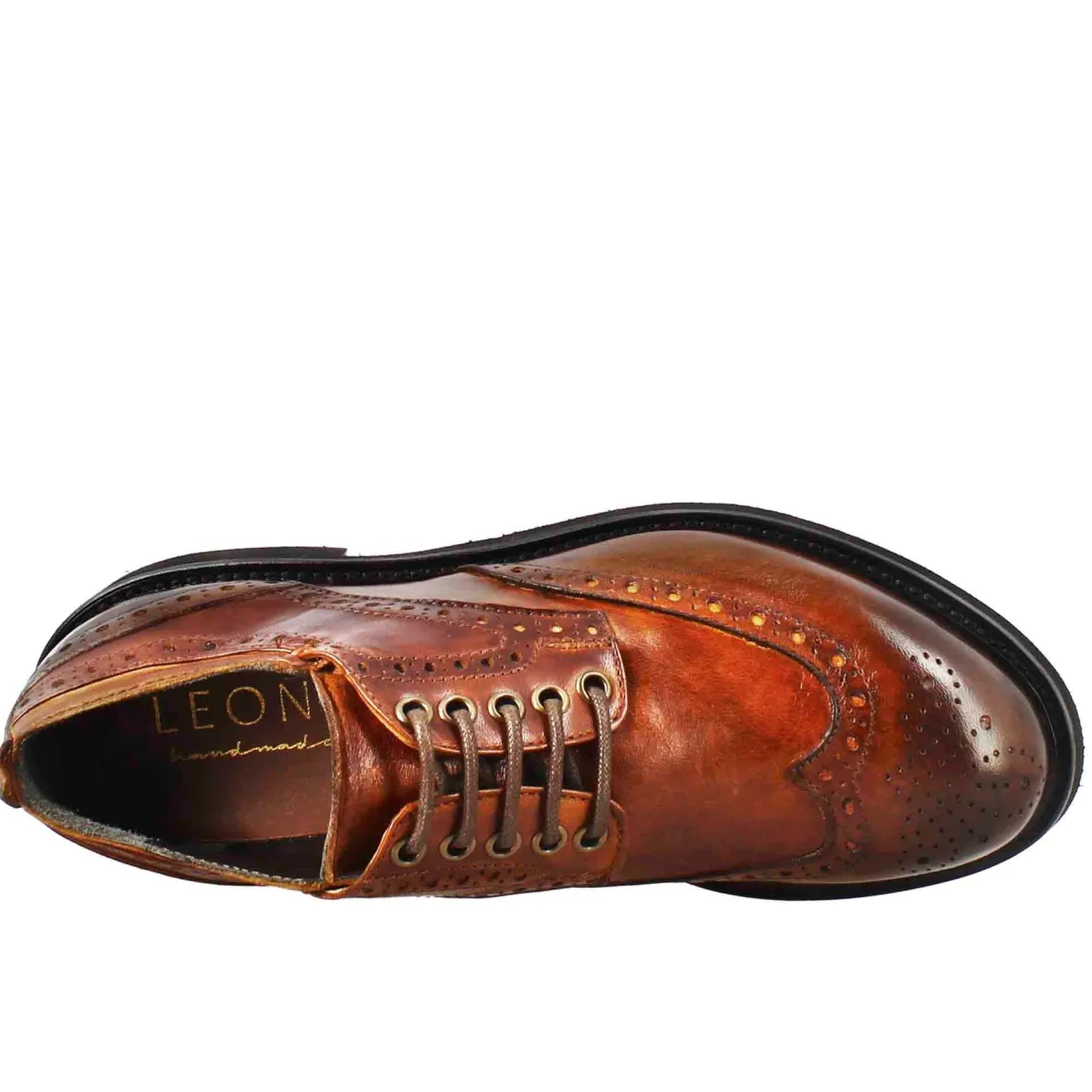 Derby Da Donna Con Dettagli Brogue Paupa In Pelle Lavata Cuoio Scuro