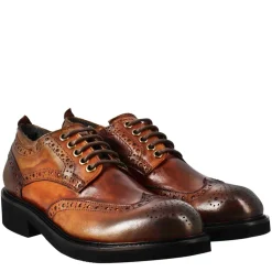 Derby Da Donna Con Dettagli Brogue Paupa In Pelle Lavata Cuoio Scuro