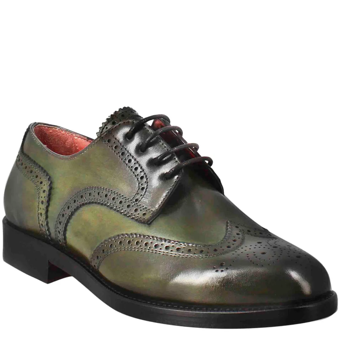 Derby Da Donna Con Effetto Brogue In Pelle Colore Verde Scuro