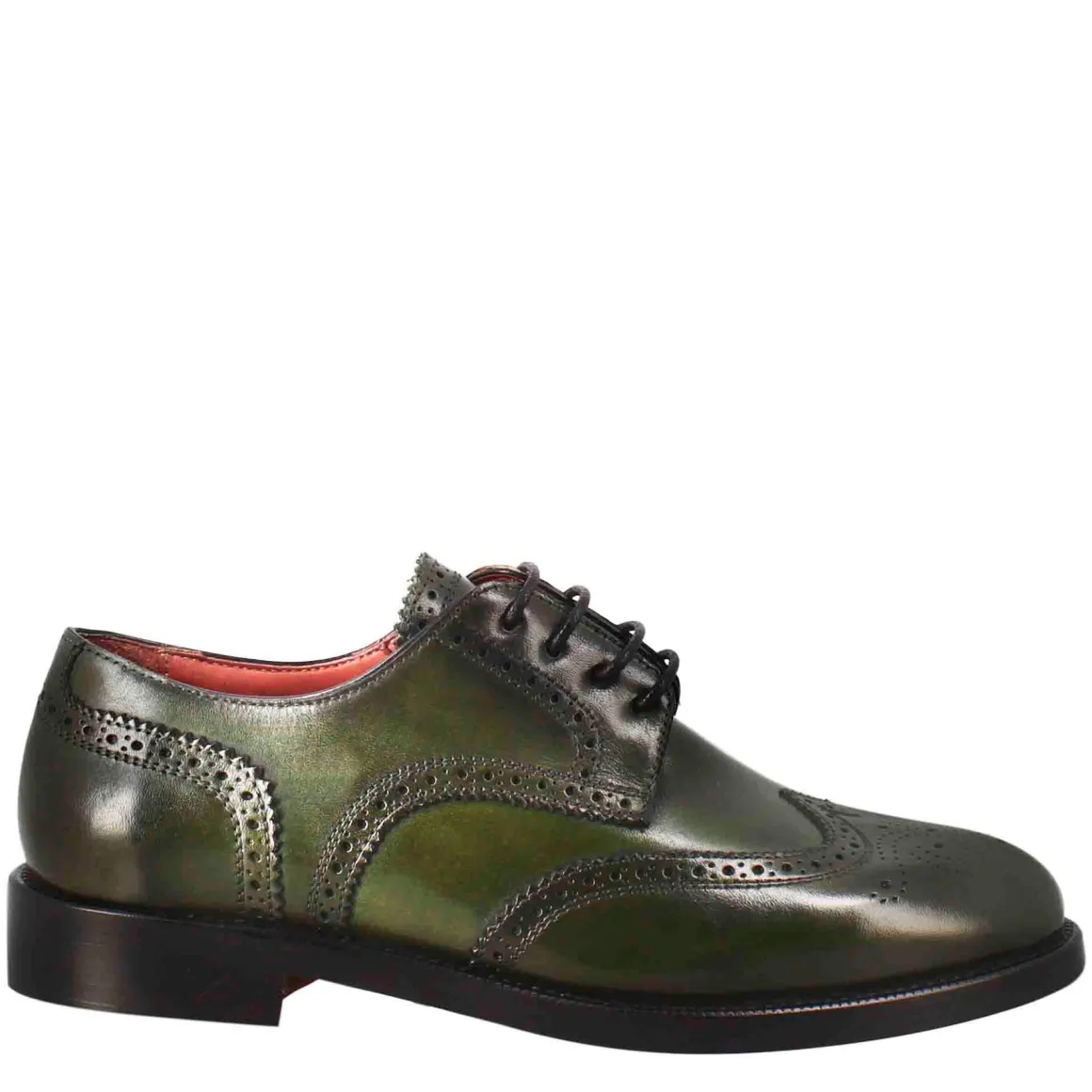 Derby Da Donna Con Effetto Brogue In Pelle Colore Verde Scuro
