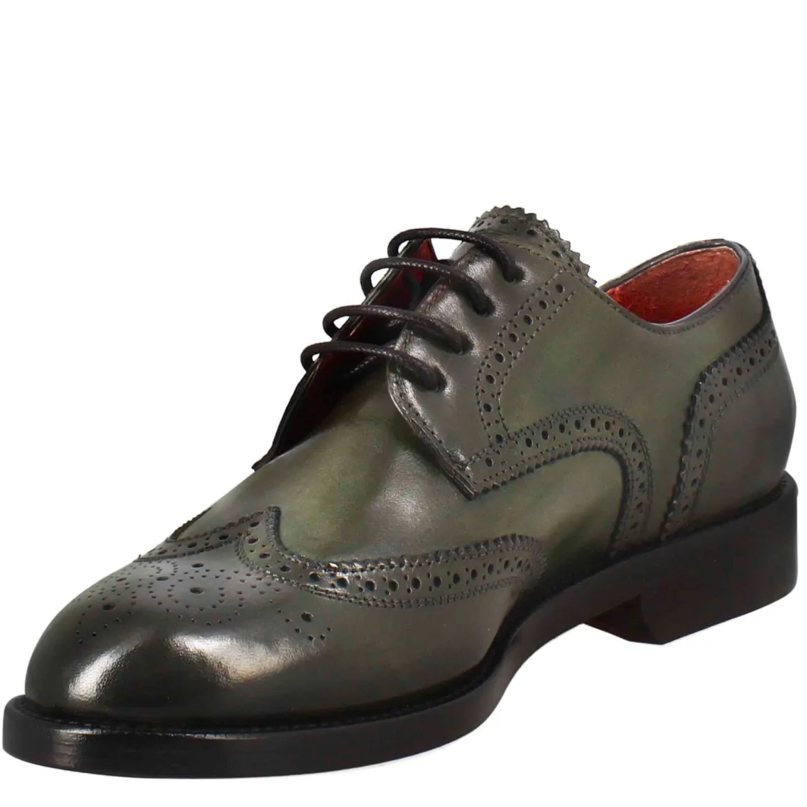 Derby Da Donna Con Effetto Brogue In Pelle Colore Verde Scuro