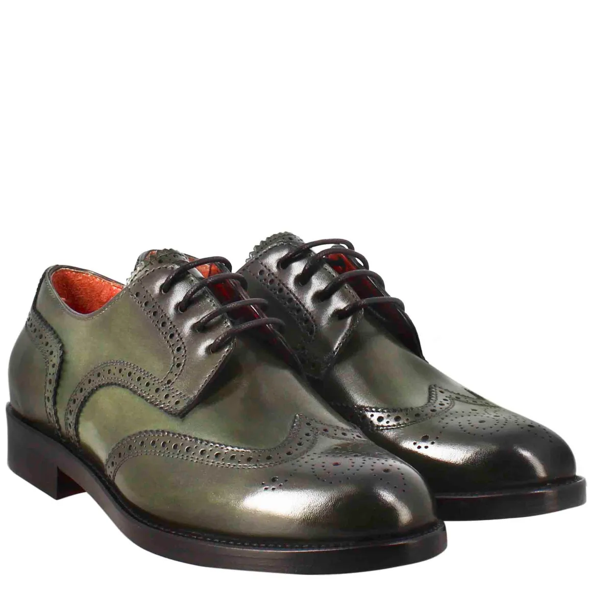 Derby Da Donna Con Effetto Brogue In Pelle Colore Verde Scuro