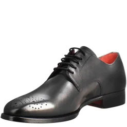Derby Da Uomo In Pelle Colore Nero Liscia Con Punta Squadrata Con Disegno