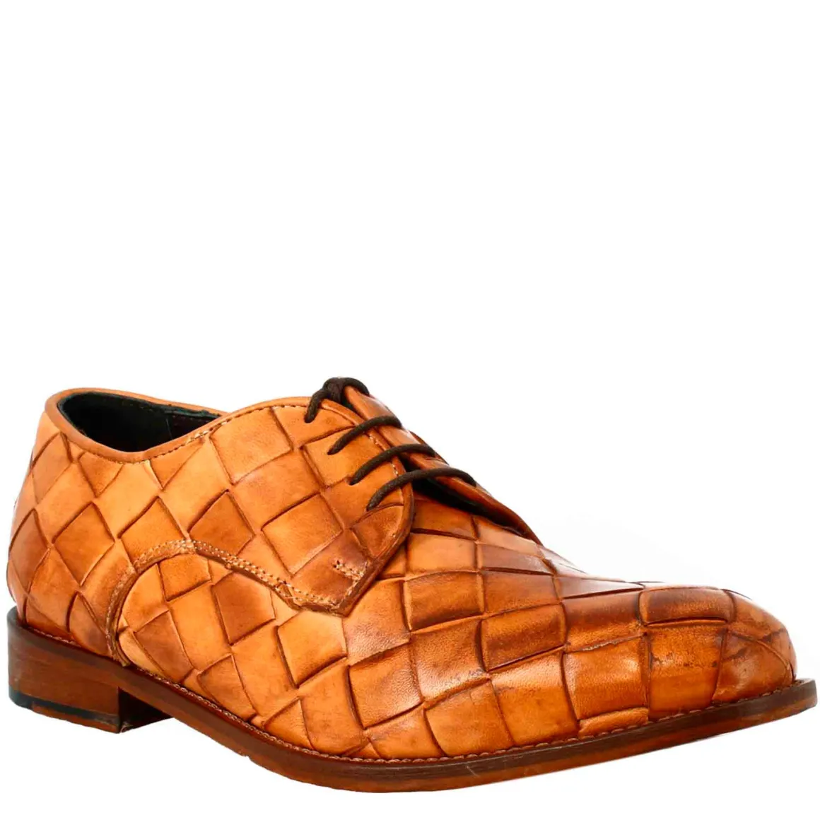 Derby Marrone Chiaro Vintage Elegante Da Uomo In Pelle Intrecciata