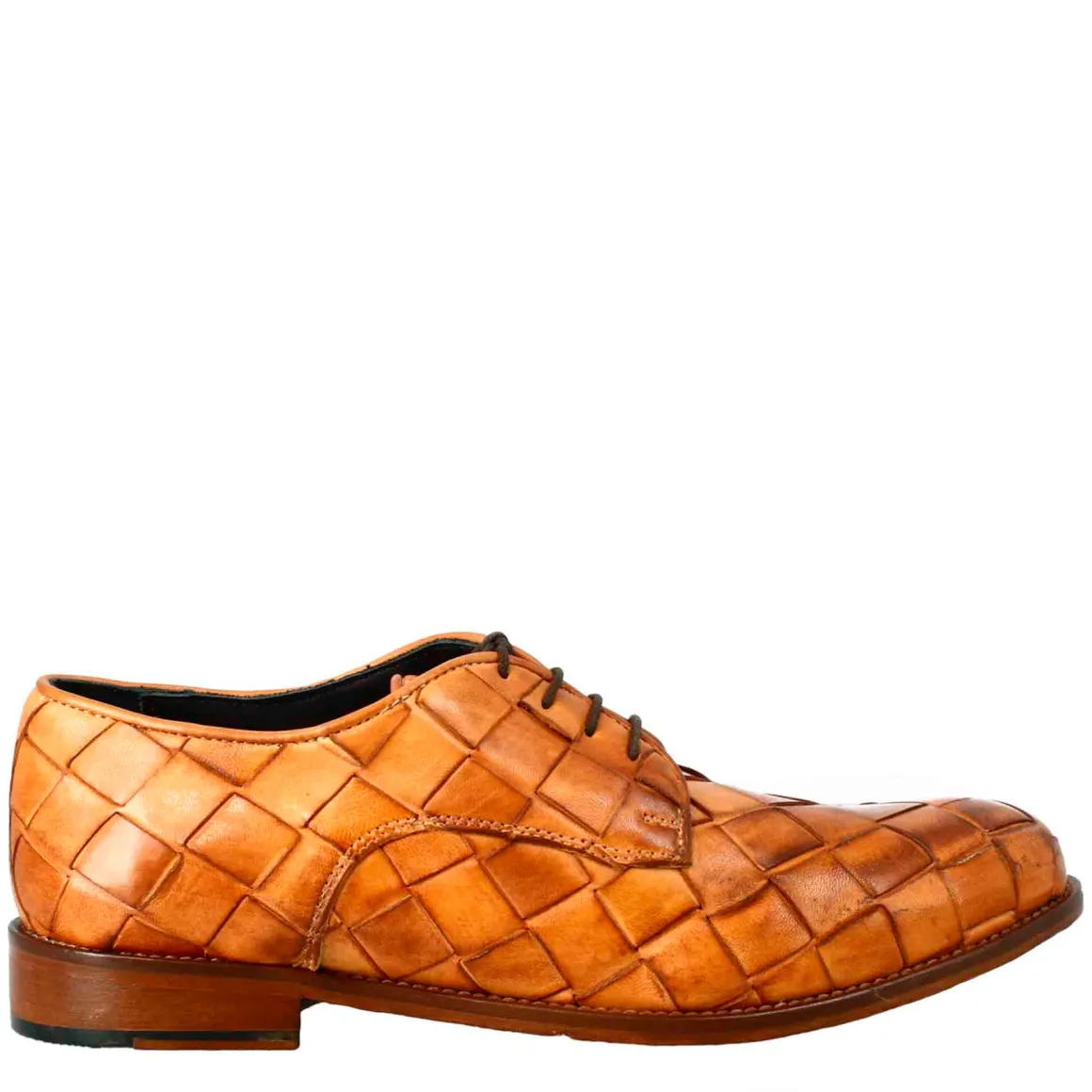 Derby Marrone Chiaro Vintage Elegante Da Uomo In Pelle Intrecciata