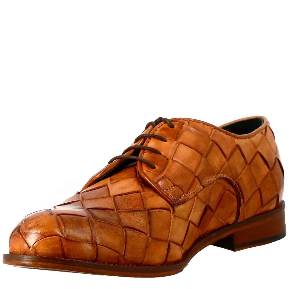 Derby Marrone Chiaro Vintage Elegante Da Uomo In Pelle Intrecciata