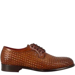 Derby Marrone Elegante Da Uomo In Pelle Fiore Intrecciata