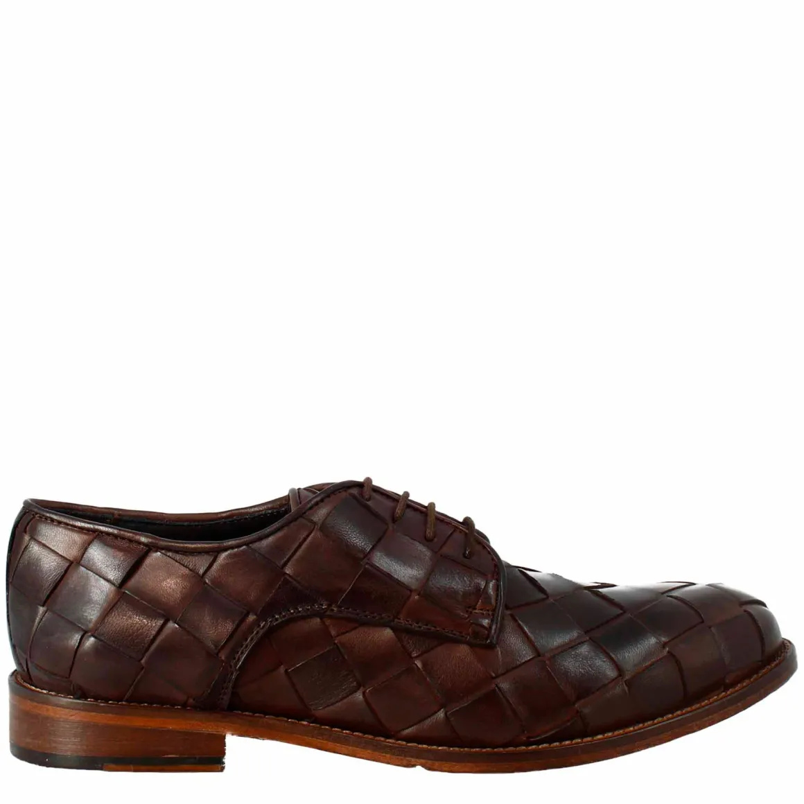 Derby Marrone Scuro Vintage Elegante Da Uomo In Pelle Intrecciata