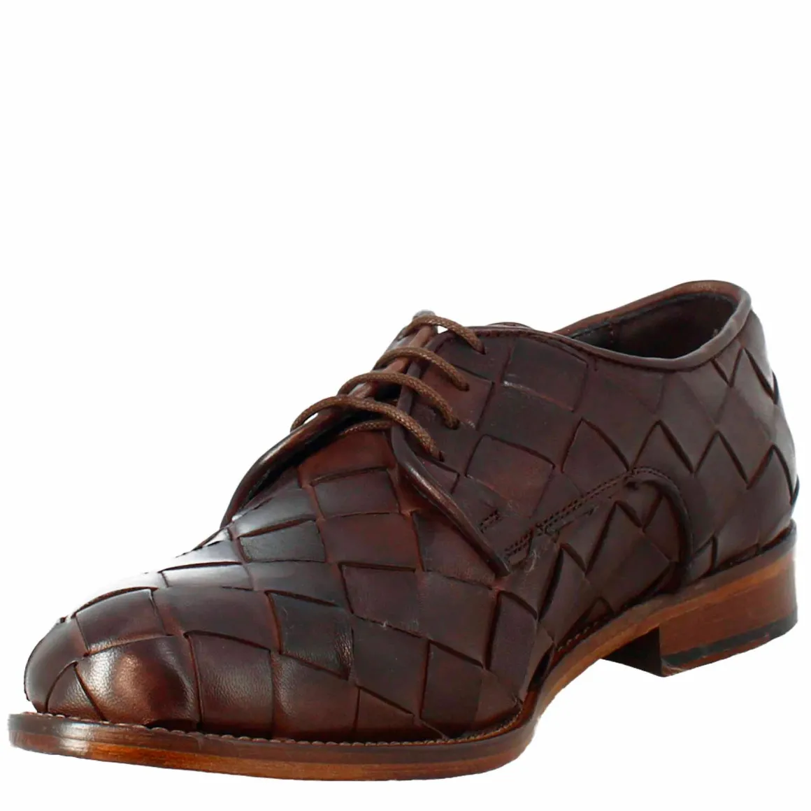 Derby Marrone Scuro Vintage Elegante Da Uomo In Pelle Intrecciata