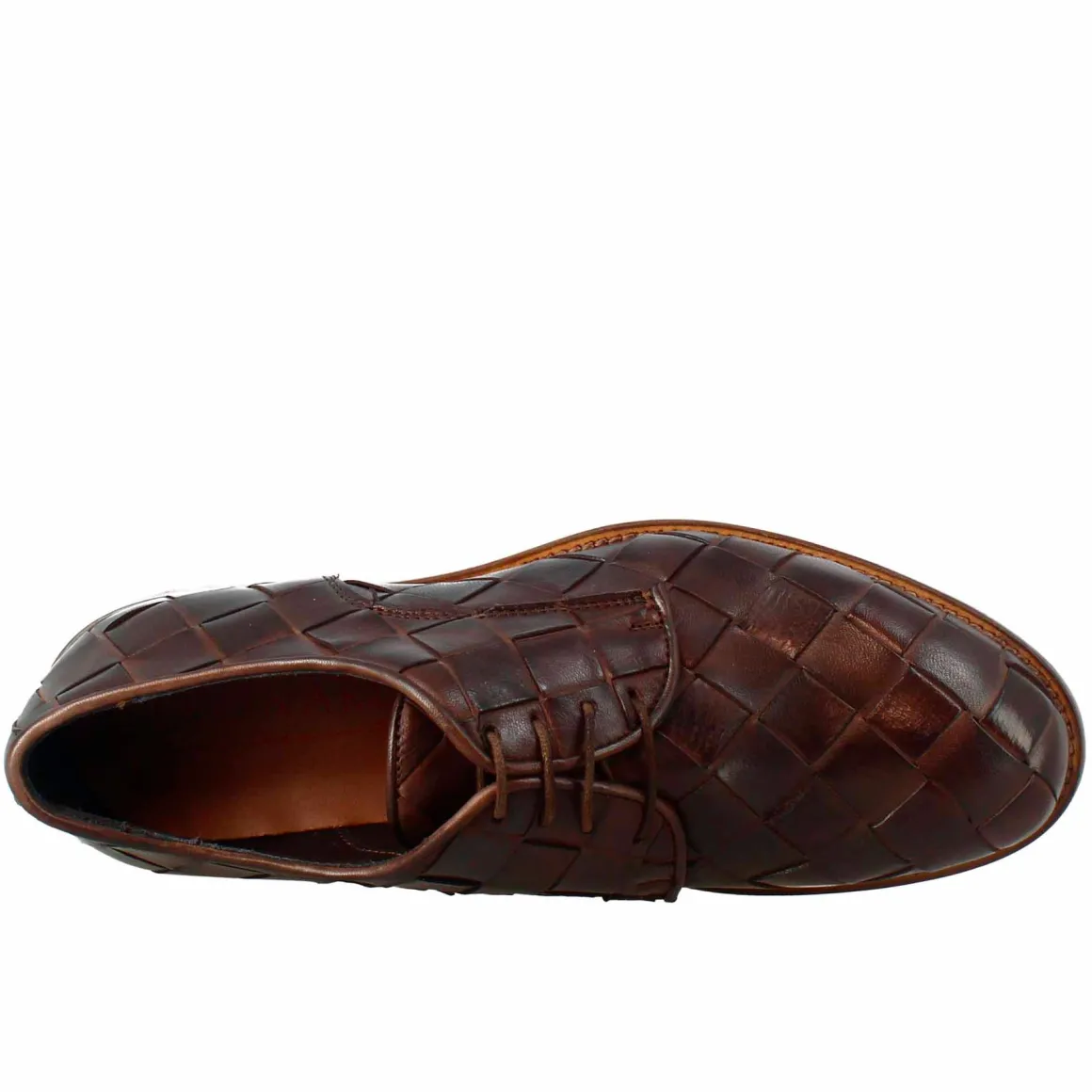 Derby Marrone Scuro Vintage Elegante Da Uomo In Pelle Intrecciata
