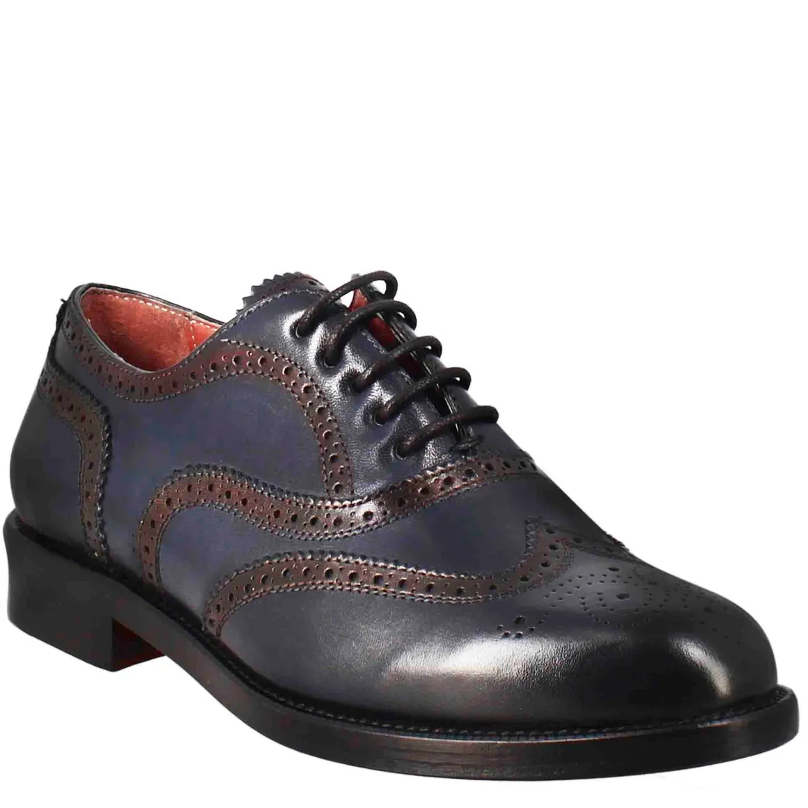 Francesina Da Donna Con Effetto Brogue In Pelle Colore Blu