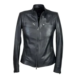 Giacca Da Donna Classica In Pelle Alta Qualità Colore Nero