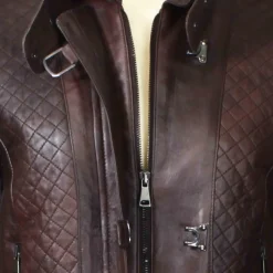 Giacca Da Donna In Pelle Marrone Scuro Con Dettagli Trapuntati