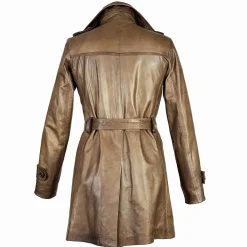 Giacca Da Donna Stile Trench In Pelle Alta Qualità Colore Marrone