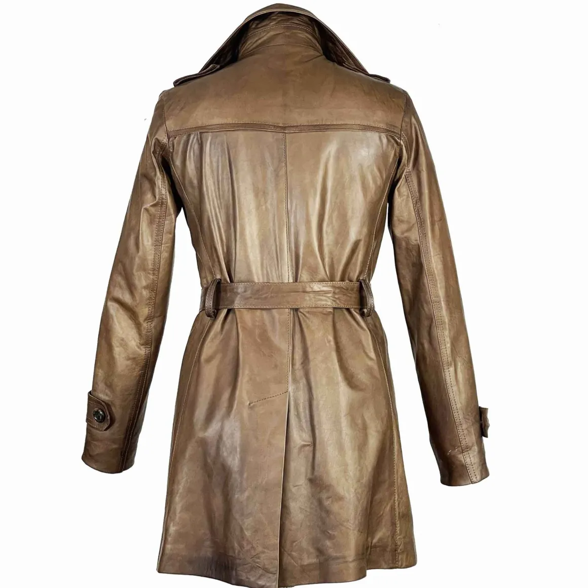 Giacca Da Donna Stile Trench In Pelle Alta Qualità Colore Marrone