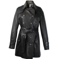 Giacca Da Donna Stile Trench In Pelle Alta Qualità Colore Nero