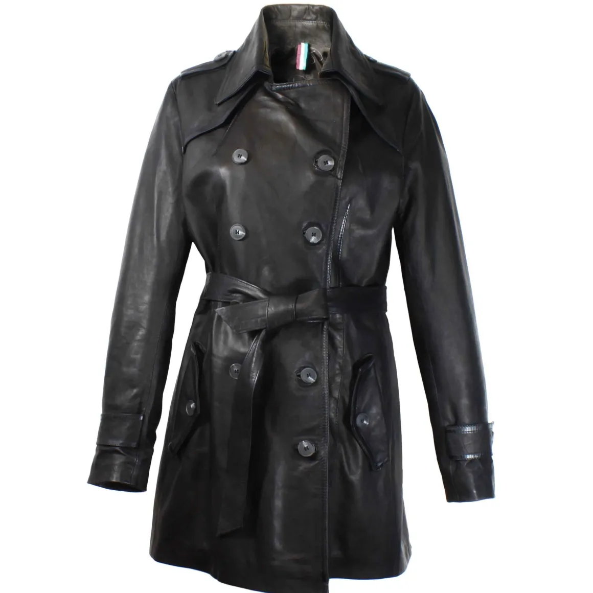 Giacca Da Donna Stile Trench In Pelle Alta Qualità Colore Nero