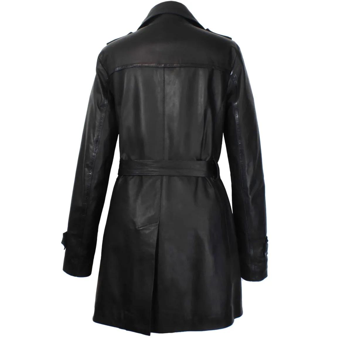 Giacca Da Donna Stile Trench In Pelle Alta Qualità Colore Nero