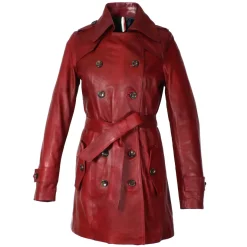 Giacca Da Donna Stile Trench In Pelle Alta Qualità Colore Rosso