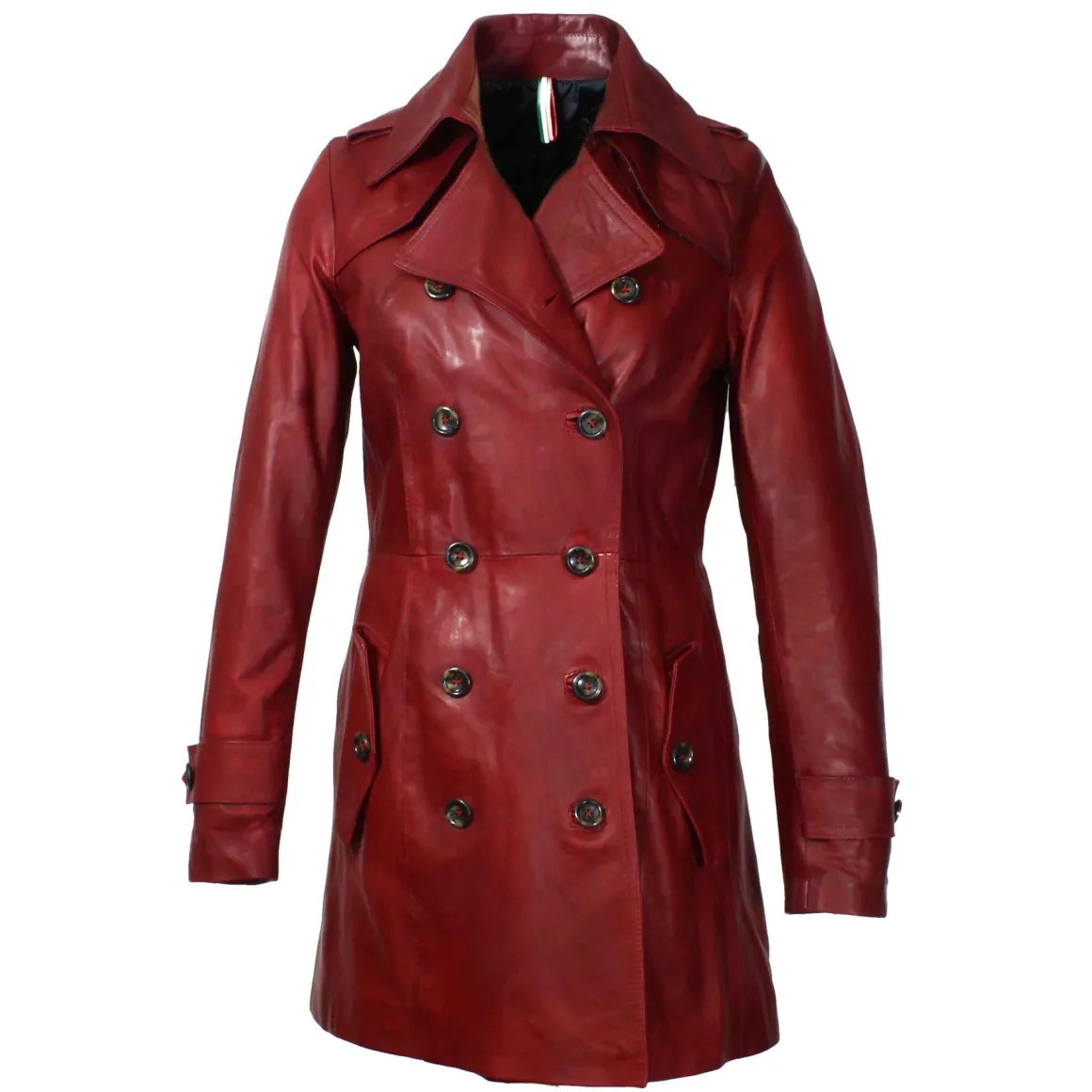 Giacca Da Donna Stile Trench In Pelle Alta Qualità Colore Rosso