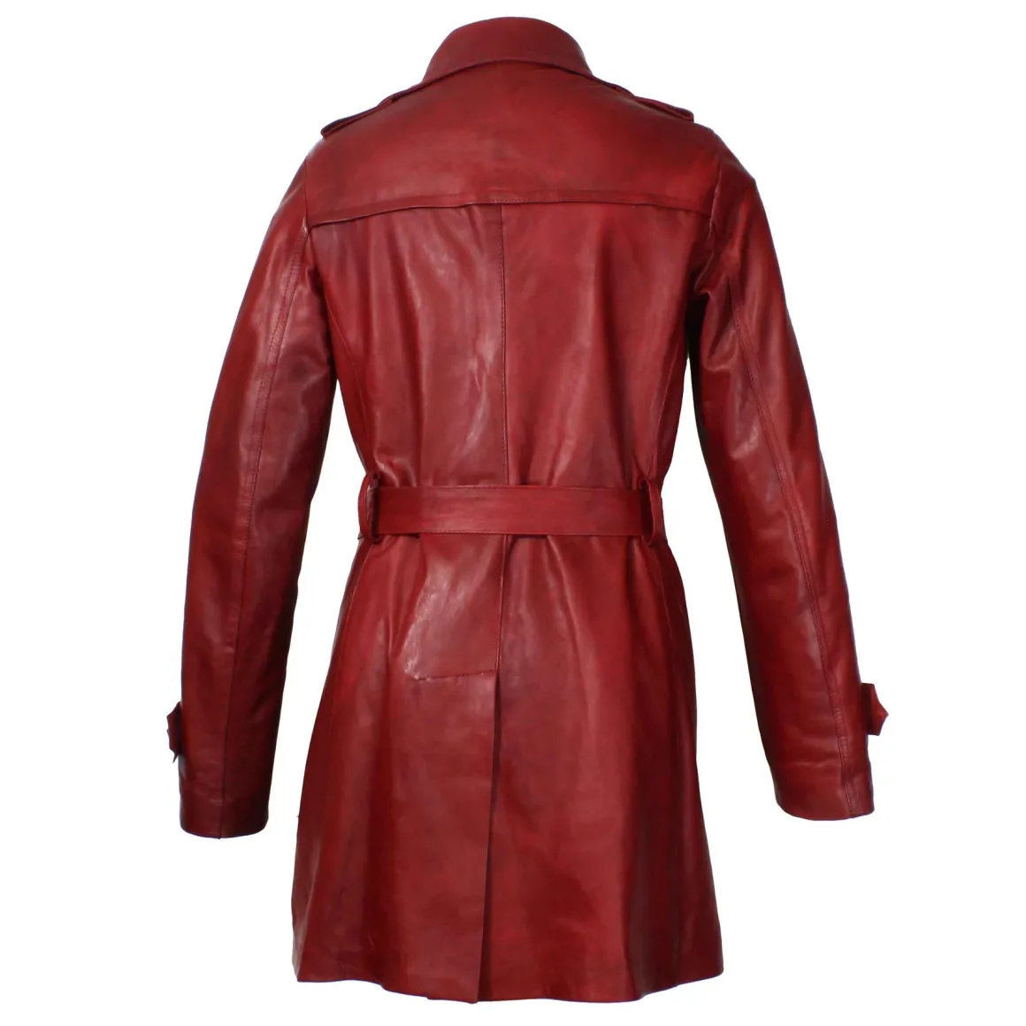 Giacca Da Donna Stile Trench In Pelle Alta Qualità Colore Rosso