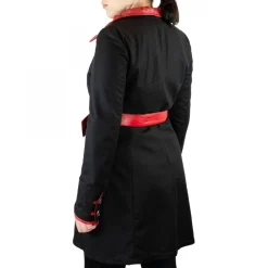 Giacca Elegante Da Donna Con Cintura Fatta A Mano In Pelle Di Agnello E Cachemire Rossa E Nera
