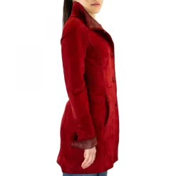 Giacca Elegante Reversibile Da Donna Fatta A Mano In Pelle Di Renna E Agnello Rossa Con Bottoni