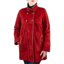 Giacca Elegante Reversibile Abois Da Donna Fatta A Mano In Pelle Di Renna Rossa Con Bottoni