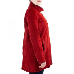 Giacca Elegante Reversibile Abois Da Donna Fatta A Mano In Pelle Di Renna Rossa Con Bottoni