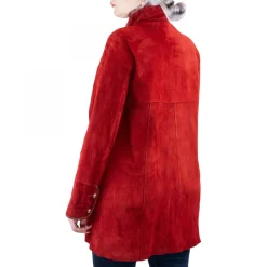Giacca Elegante Reversibile Abois Da Donna Fatta A Mano In Pelle Di Renna Rossa Con Bottoni