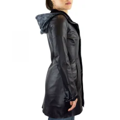 Giacca Elegante Reversibile Da Donna Fatta A Mano In Pelle Di Renna E Agnello Blu Con Cappuccio