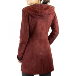 Giacca Elegante Reversibile Da Donna Fatta A Mano In Pelle Di Renna E Agnello Bordeaux