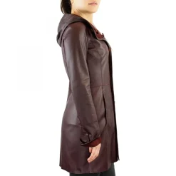 Giacca Elegante Reversibile Da Donna Fatta A Mano In Pelle Di Renna E Agnello Bordeaux