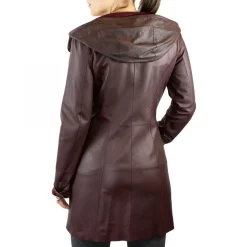 Giacca Elegante Reversibile Da Donna Fatta A Mano In Pelle Di Renna E Agnello Bordeaux