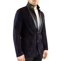 Giacca Elegante Reversibile Da Uomo Fatta A Mano In Pelle Di Renna E Agnello Blu Con Bottoni