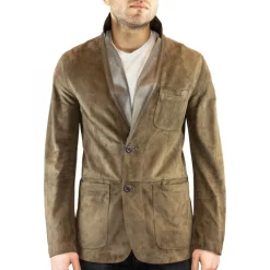 Giacca Elegante Reversibile Da Uomo Fatta A Mano In Pelle Di Renna E Agnello Taupe Con Bottoni