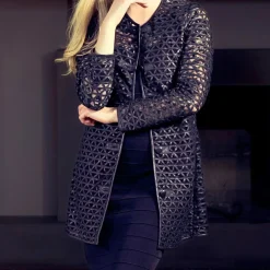 Giacca In Pelle Intrecciata Da Donna Colore Nero Fatta A Mano