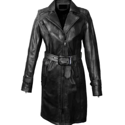 Giacca Lunga Da Donna In Pelle Nera