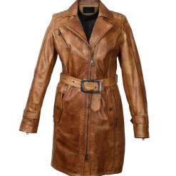 Giacca Lunga Da Donna In Pelle Marrone