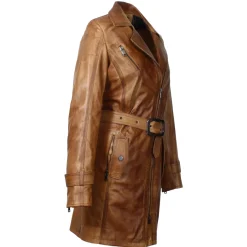 Giacca Lunga Da Donna In Pelle Marrone