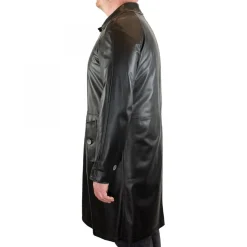 Giacca Lunga Reversibile Da Uomo In Pelle Nera Con Bottoni