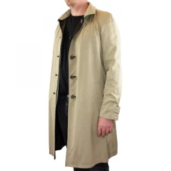 Giacca Lunga Reversibile Da Uomo In Pelle Nera Con Bottoni