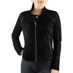 Giacca Reversibile Astrid Da Donna Fatta A Mano In Pelle Di Renna Nera Con Cerniera