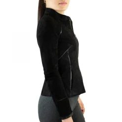 Giacca Reversibile Astrid Da Donna Fatta A Mano In Pelle Di Renna Nera Con Cerniera