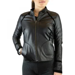 Giacca Reversibile Astrid Da Donna Fatta A Mano In Pelle Di Renna Nera Con Cerniera