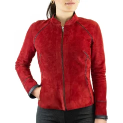 Giacca Reversibile Astrid Da Donna Fatta A Mano In Pelle Di Renna Rossa E Pelle Di Agnello Nera