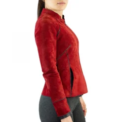 Giacca Reversibile Astrid Da Donna Fatta A Mano In Pelle Di Renna Rossa E Pelle Di Agnello Nera